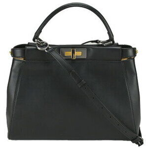 Fendi Peekaboo Regular Leopard Shoulder Handbag Black Pony Leather